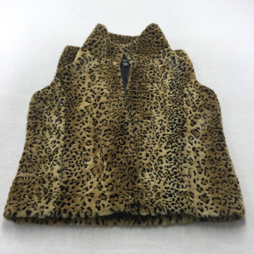 Kristen Blake Vest Womens XL Brown Leopard Faux Fur Animal Print Open Front